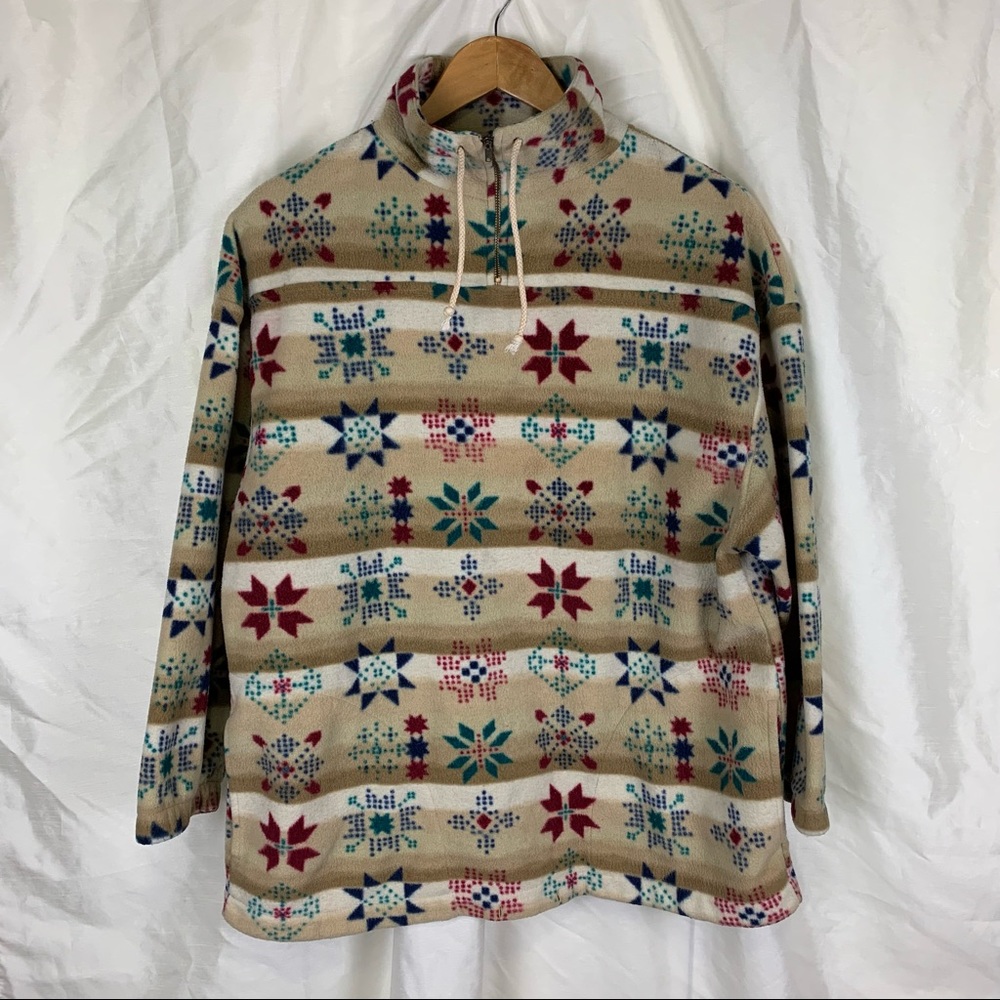 Vintage Arizona Jean Company Snowflake Pattern Fleece Quarter Zip, Size: Small